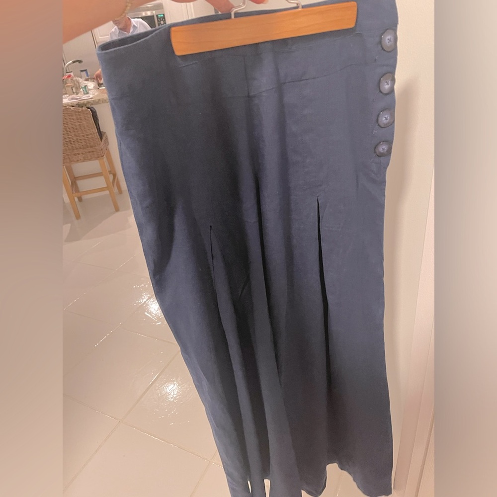 Anthropologie Elevenses High waisted Wide leg linen Pants in dark blue size 6 - Picture 7 of 11